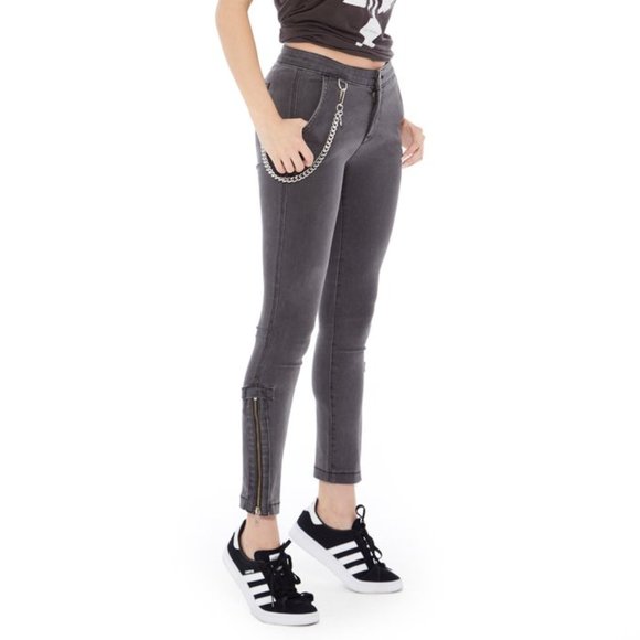 FOR4 Women's sz 26 Gray Iris Chain Ankle Zip Crop Mid-Rise Stretch Skinny Jeans - Picture 9 of 14